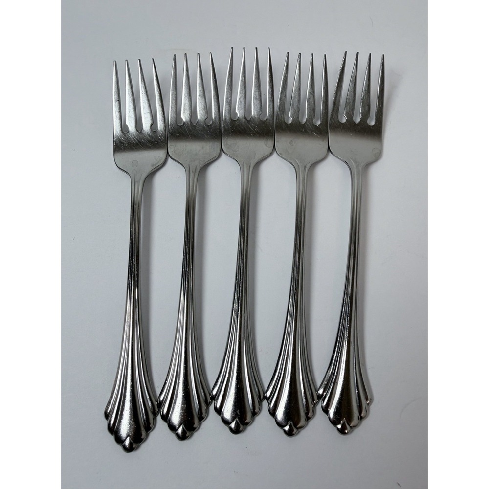 5 Oneida BANCROFT Salad Forks Glossy Stainless USA Flatware 6 3/4"